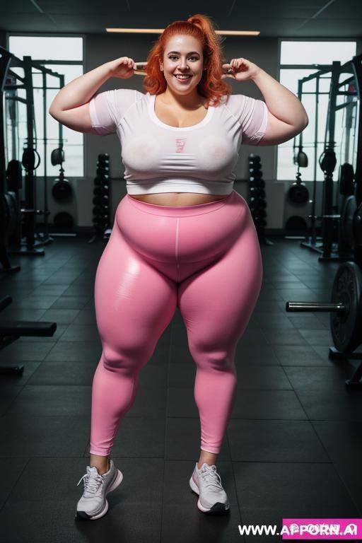 full body photo shot, about at gym, obese fat bbw curvy woman, wearing a sexy and hot magenta leggins gym and top. - #main