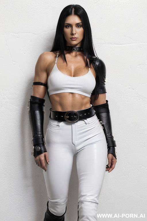 ((very beautiful face, gorgeous body, athletic body, visible muscles, pumped abs, strong legs and arms, luscious figure, natural hanging breasts)) (long straight black hair, gothic woman) - #main