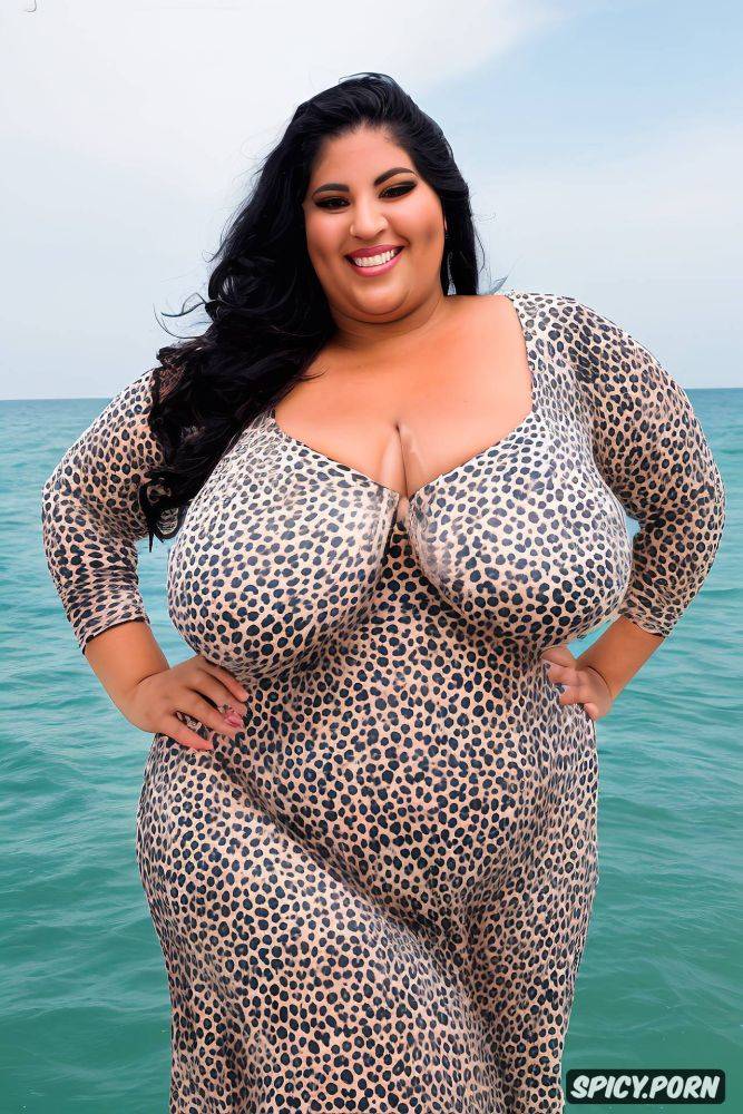 gigantic huge wide hips, front view, long black wavy hair, laughing - #main