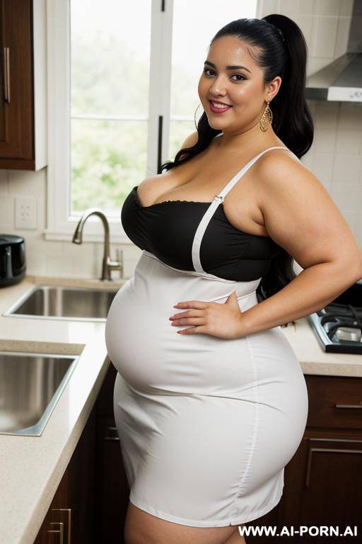 domesticated, gorgeous puerto rican, supermodel, pear shaped, oiled up, tight dress, extra thicc, massive hips, bbw, gordita, very fat woman, wearing tight apron - #main