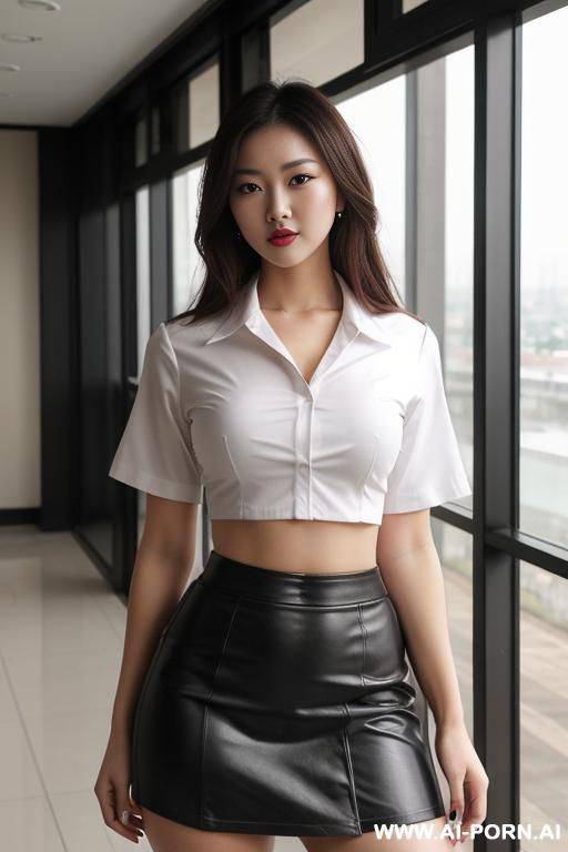 medium full shot, alluring thighs, wide hips, crop top shirt, skirt - #main