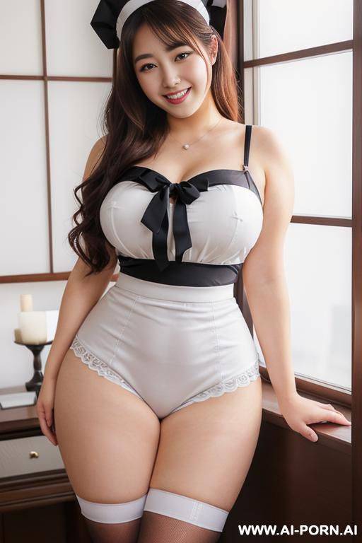 (((wide thighs))), (((thick thighs))), maid uniform, (((high-cut))), (((high-leg))), full shot view - #main