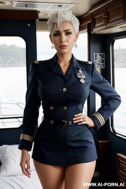 sexy arab mature naked, large natural breasts. full body view, in motorhome on the bed, short pixie hair with shaved sides (( white hair )), hairy pussy - #main