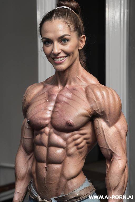 ((color photo)), (naked), (nude), ((very slender most muscular american fbb woman hollywood actress e. stone from film "poor gs" only)), ((((nude sinewy slender beautiful pretty smiling american fbb - #main