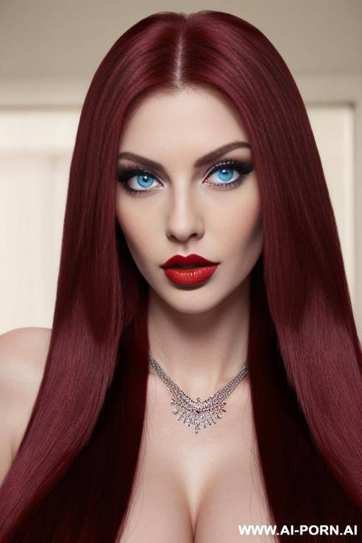 (hot tall woman) (big blue eyes) (huge tits) (big red lips) (long straight hair) (necklace) - #main