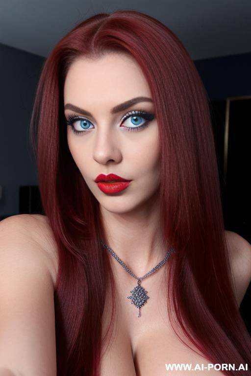 (hot tall woman) (big blue eyes) (huge tits) (big red lips) (long straight hair) (necklace) (big cleavage) - #main