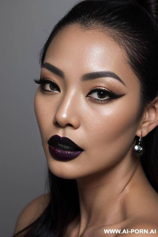 pov, (close up face:1.2), her face surprised, (open mouth, orgasm), supermodel, bun hairstyle, long eyelashes, black eyeliner, mascara, dark eyeshw, glossy black lipstick, sexy lips, sexy facial - #main