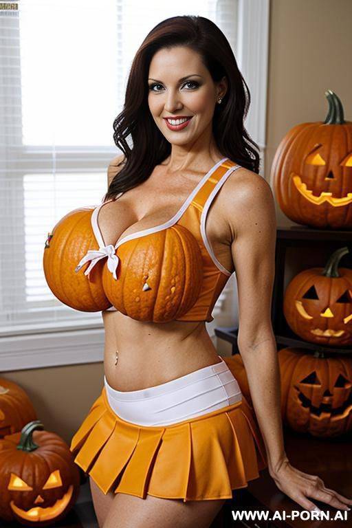 (suburban mom) (pumpkins) (ghosts) boobs and vagina unclothed - #main