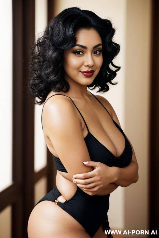 latina woman posing for picture. natural boobs. curly hair. black hair. chola. chola make up. seductive smile. eyebrow raised. chubby arms. raised eyebrow. attitude.chubby thighs. middle age woman. - #main