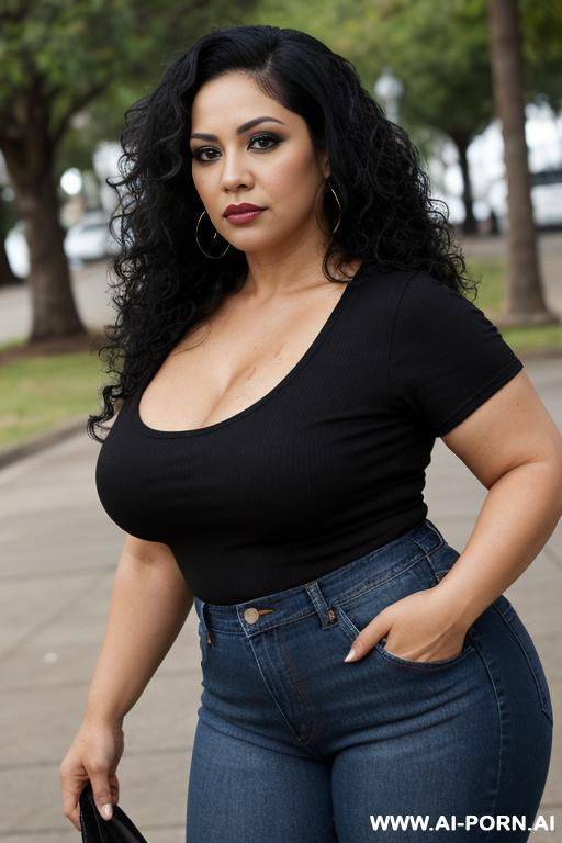 latina woman posing for picture. middle age body. chubby body. short hair. wet curly hair. wet hair. curly hair. wet curls. black hair. chola. chola make up. chicana makeup. very bad attitude. one raised eyebrow. short. middle age woman. with clothes. - #main