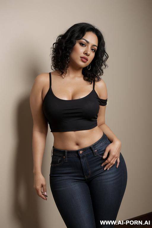 latina woman posing for picture. average body. natural boobs. short hair. wet curly hair. wet hair. curly hair. wet curls. black hair. chola. chola make up. seductive. slight smile. eyebrow - #main
