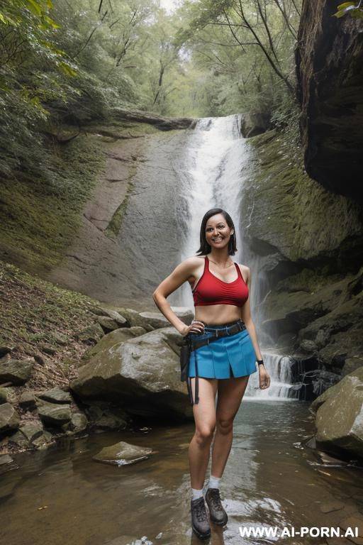 (suburban mom) (hiking) (waterfall) (happy) - #main