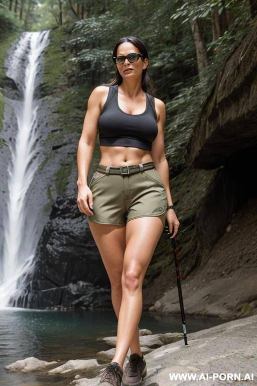 (hiking) (tight shorts) (waterfall) (happy) - #main