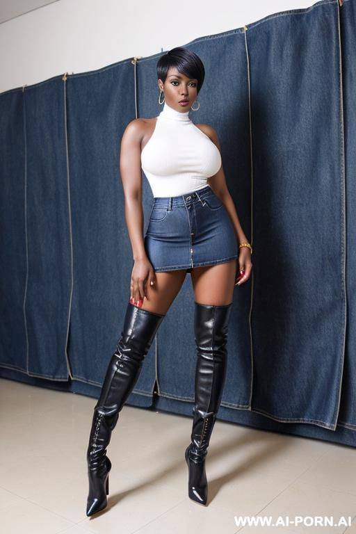 (african tall milf) (very dark skin) (tight denim skirt) (hot abs) (huge boobs) ( very high heels) (white socks) (hot fit ass) (army boots) (pixie hair cut) (full body shoot) - #main