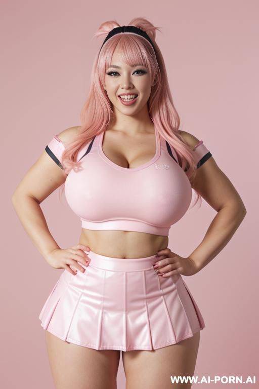 (asian), (pink hair), (happy), (((thick thighs))), (((massive thighs))), (((gigantic thighs))), (((enormous thighs))) - #main