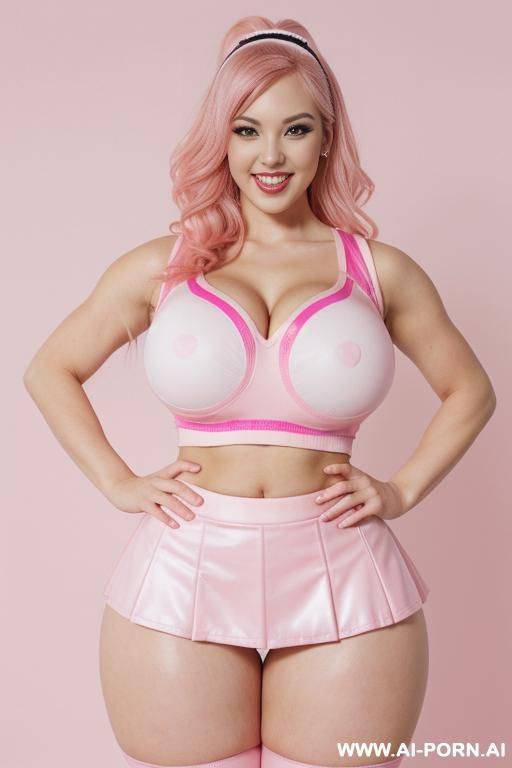 (asian), (pink hair), (smirking), (((massive thighs))), (((gigantic thighs))), (((enormous thighs))), (((soft thighs))), (((beautiful thighs))), (((show knees))) - #main