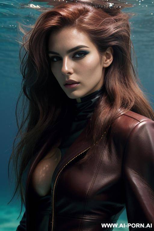 messy long hair, realistic, beautiful, supermodel, leather, underwater - #main