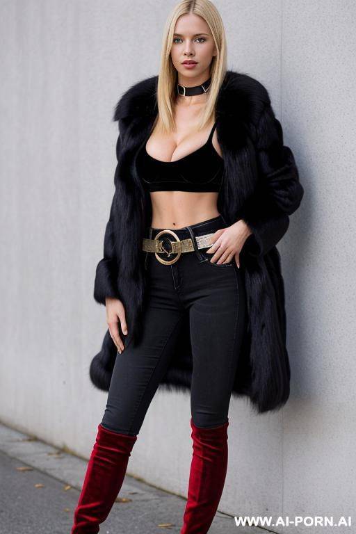 full body fur jacket long full high knee boots - #main