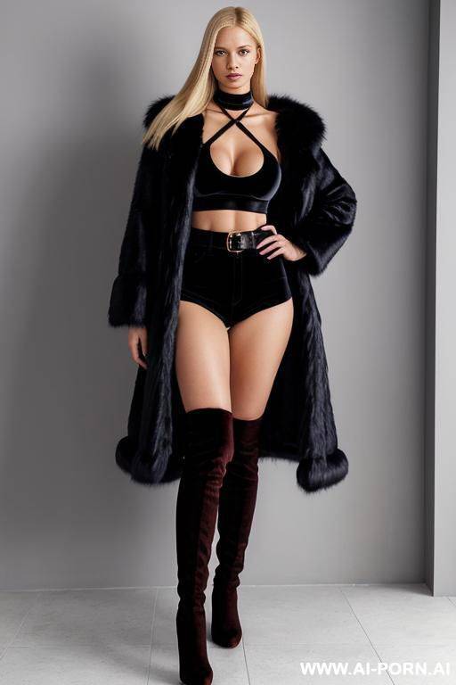 full body fur jacket long high knee boots - #main