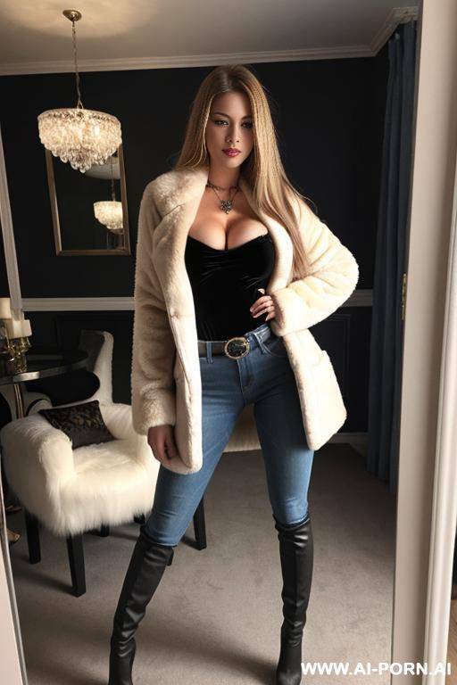 1 full body fur jacket long full high knee boots - #main