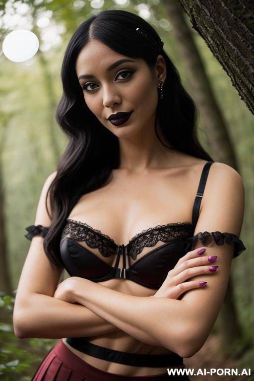 sexy witch wit long sexy legs standing by a fire, full body - #main
