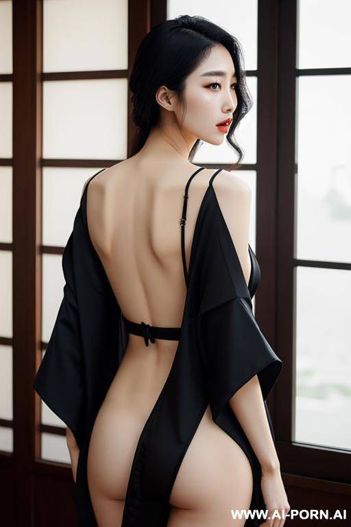 realistic, korean, slender, , tall, kimono, showing shoulders, undressing, gasp - #main