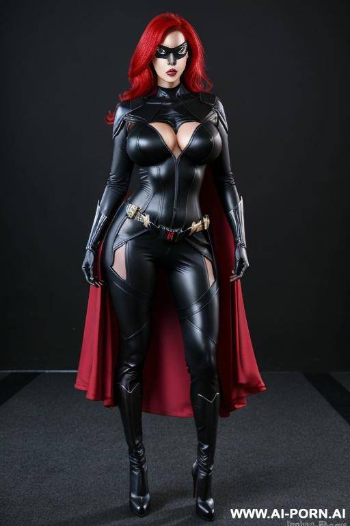 (hot tall woman) (huge boobs) ( blac widow super hero outfit) (full body shot) - #main