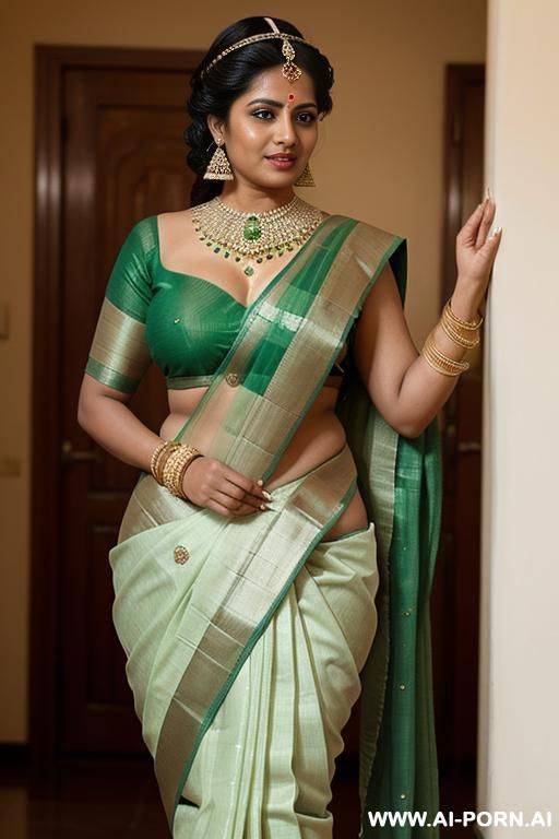 one ancient indian pudgy queen in a elegante green saree is stripping her favourite full naked female servant with shaved vagina - #main