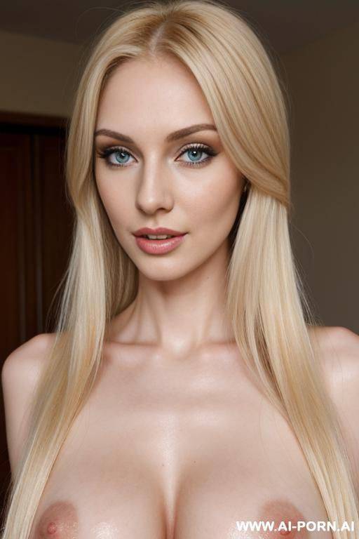 a slender 20 year old woman with boobs and inverted nipples. long blonde hair. - #main
