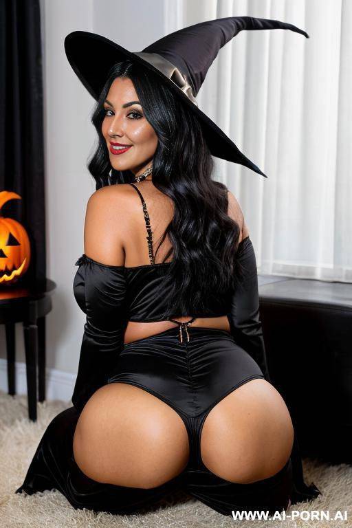 milf, sexy face, tall busty body, gigantic oval tits, teapered waist, wide hips, heavy sexy makeup, hourglass figure, ((keep face)), ((keep body)), halloween night, at halloween party at large mansion living room, - #main