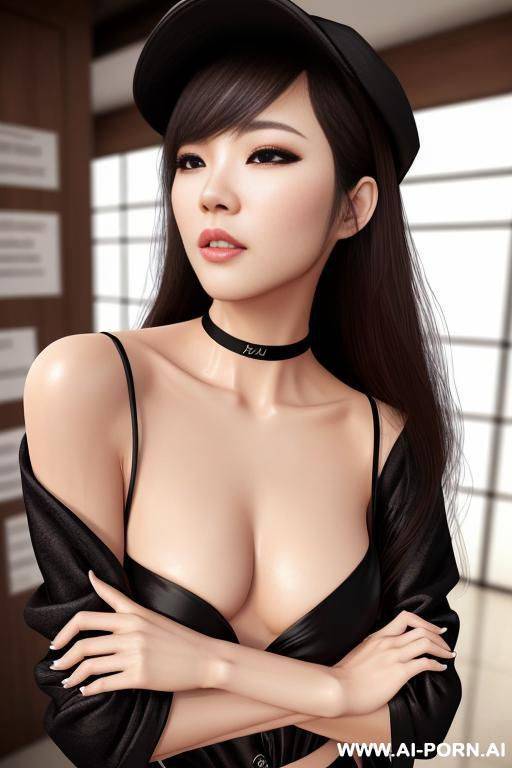 pretty, asian, 30, flowing wavy hair, dark brown hair, very white skin, natural boobs, slight smile, makeup, eye shw, standing, spreading legs, baseball cap, bikini, swamp background. - #main