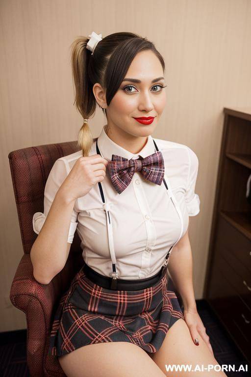 (plaid) (bow tie) (hotel room) (sitting in a chair) - #main