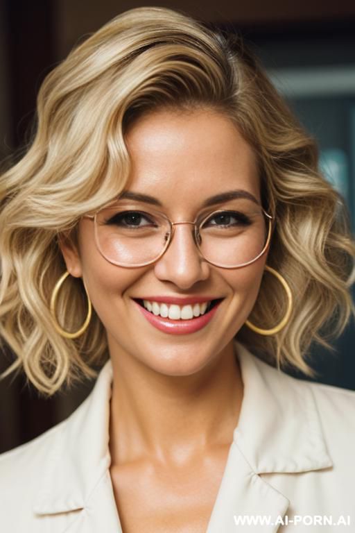 (nurse) (close up) (bending down) (glasses) (big loopy earrings) (smiling) - #main