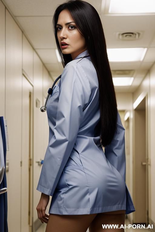 hospital, doctor uniform, angry face, eye contact, ass, straight hair - #main