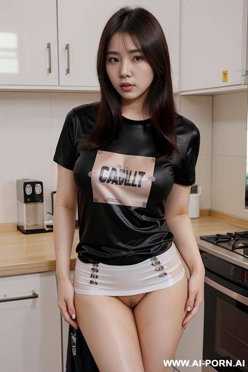 standing, show pussy, wear tshirt, on kitchen - #main
