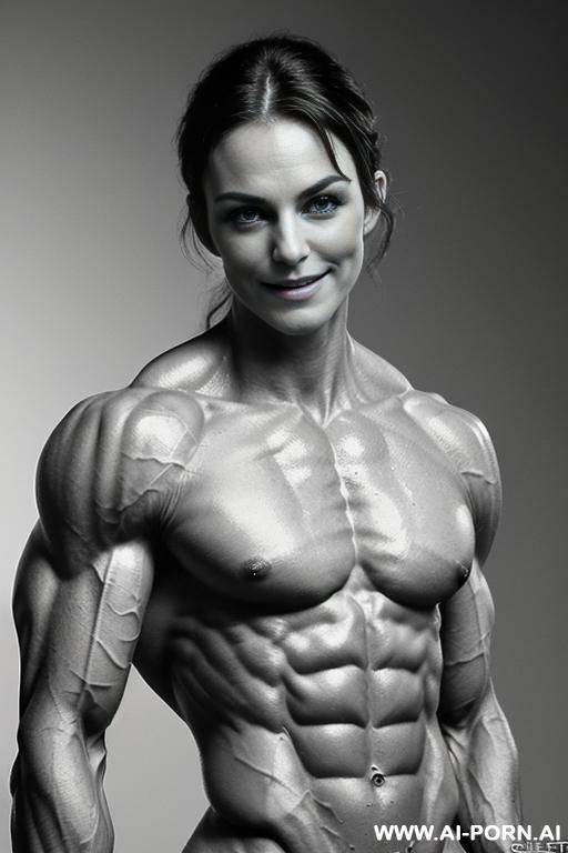 ((color photo with gray background)), (naked), (nude), ((very slender most muscular british fbb woman actress k. knightley only)), ((((nude sinewy slender beautiful pretty smiling british fbb muscle - #main