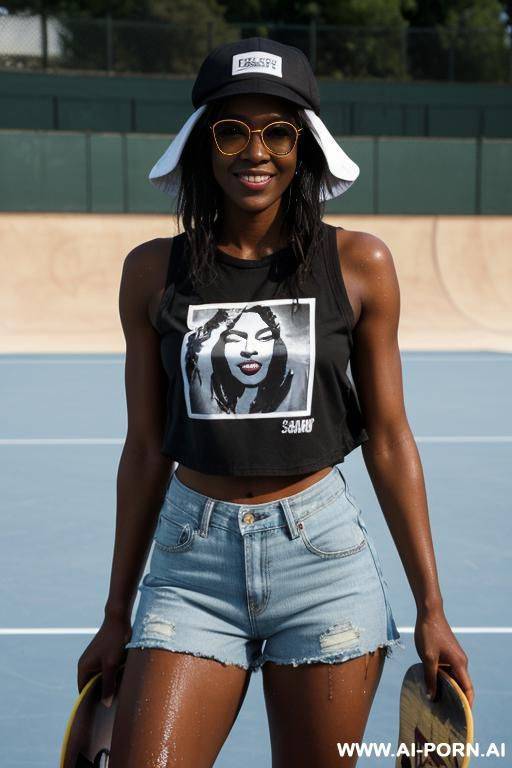 ebony oily and wet thick woman in condom hat crop top.squeezed into a scule fitting. torn ripped clothes and thick juicy slippery thick woman placed inside human size barrel, hands and feet - #main