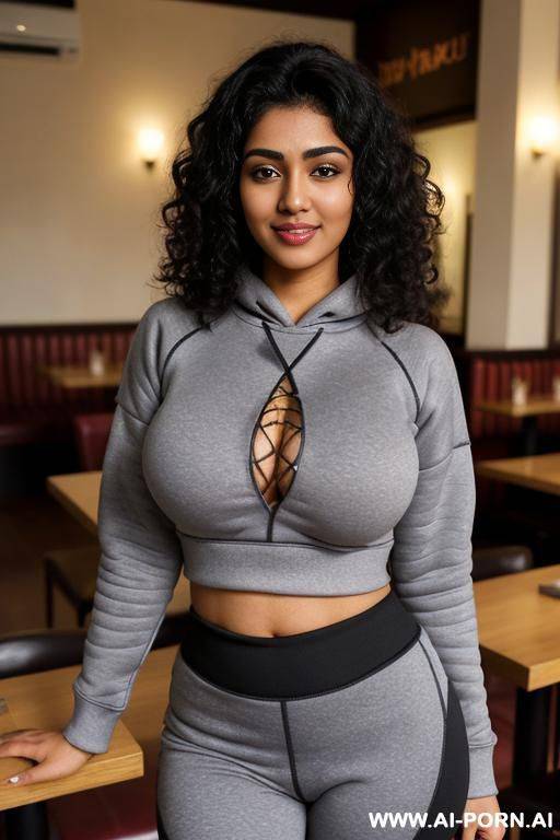 ((sweatshirt, yoga pants )), (pretty face), (detailed face), (soft slutty smile), (perfect nipples), (natural lighting), (large areolas) , ((highly detailed photo)), dark complexion | - #main