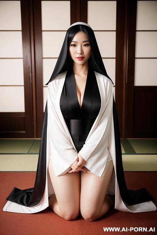 2 women wear full kimono kneeling before a very big dildo, pray with a big dildo, sexy japanese woman playing with pussy, cumming in front of camera, slutty - #main