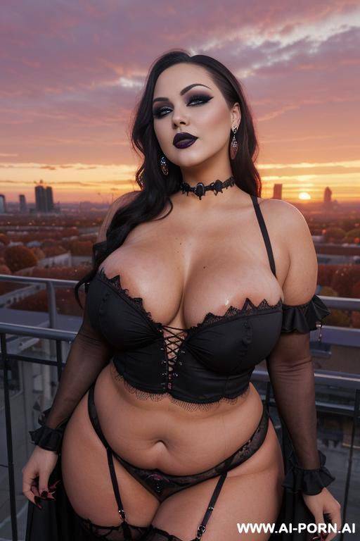 (((sexy gothic bbw, slutty makeup, autumn city at gorgeous sunset, cumshots))) - #main