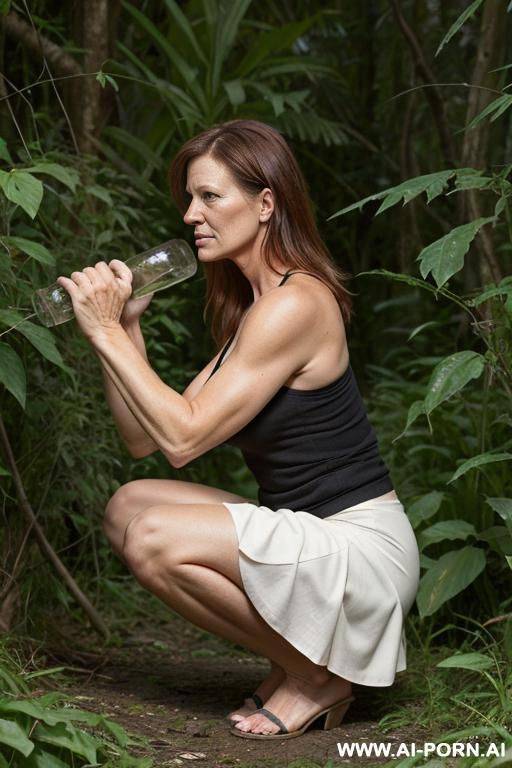skirt, tanktop, naked pussy visible, undergrowth, front-view - #main