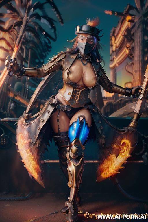 ((((masterpiece)))), (((woman flying))), (glowing red eyes), (long blue purple and white hair with a flower), ((crop top white collar shirt with red tie)), ((((flaming angel wing)))), ((navy formal - #main