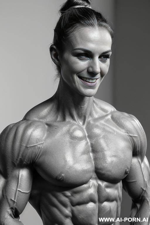 ((color photo with white background)), (naked), (nude), ((very slender most muscular british fbb woman actress k. knightley only)), ((((nude sinewy slender beautiful pretty smiling british fbb muscle - #main