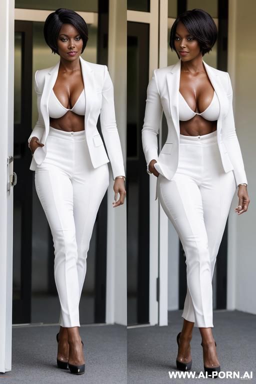 (dark skin american hot tall milf) (tight fit white business suit) (hot abs) (full body shot) (high heels) (huge boobs) (amazing fit body) - #main