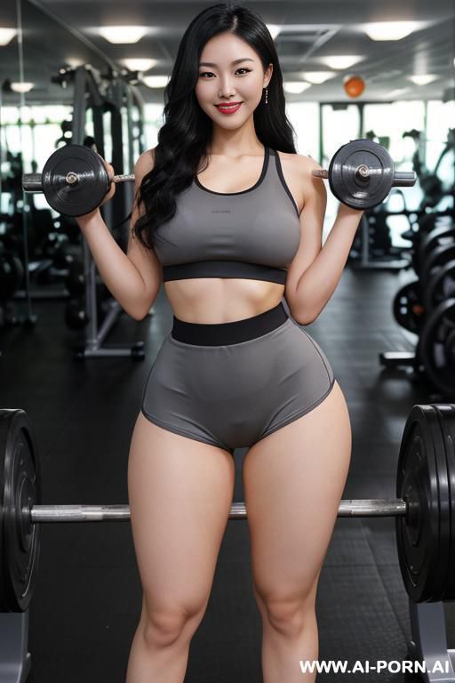 (chinese), (20-years-old), (pear body shape), (normal woman), (black eyes), (black hair), (wavy hair), (huge thigsh), (massive thighs), (gigantic thighs), (hot waist), (pretty waist), (slick waits), (gym), - #main