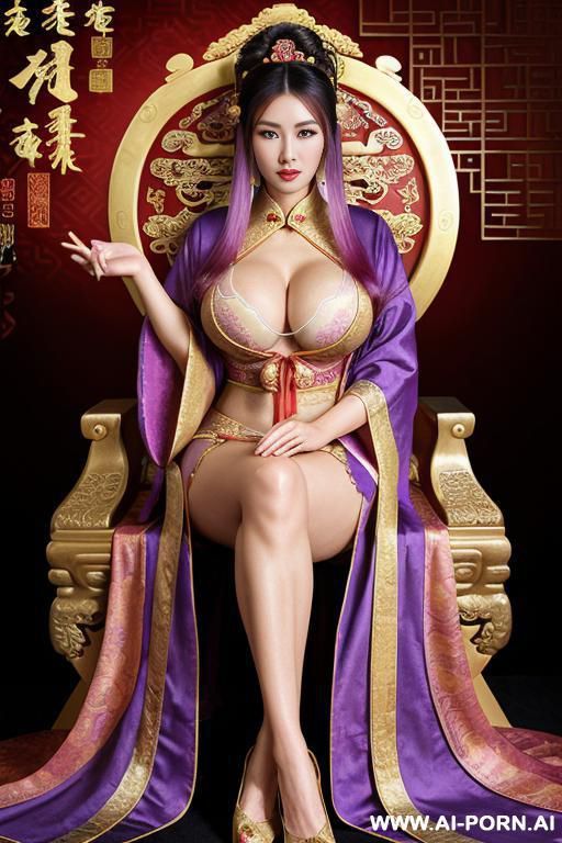 ((empress of china)), ((chinese royal robes and royal lingerie)), ((full lips)), ((sitting on the throne)), ((on harem)), ((burning background)) - #main
