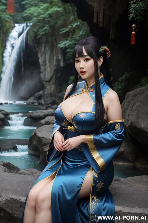 ((empress of china)), ((chinese traditional dress)), ((nature river)), ((waterfall background)), ((full lips)), - #main