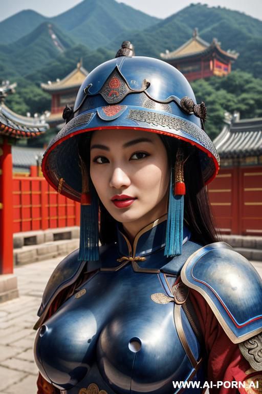 ((chinese armor)), ((chinese medieval)), ((chinese helmet armor)), ((steel)), ((blue)), ((full lips)), ((smart)), ((firm face)), ((chinese palace background)) - #main