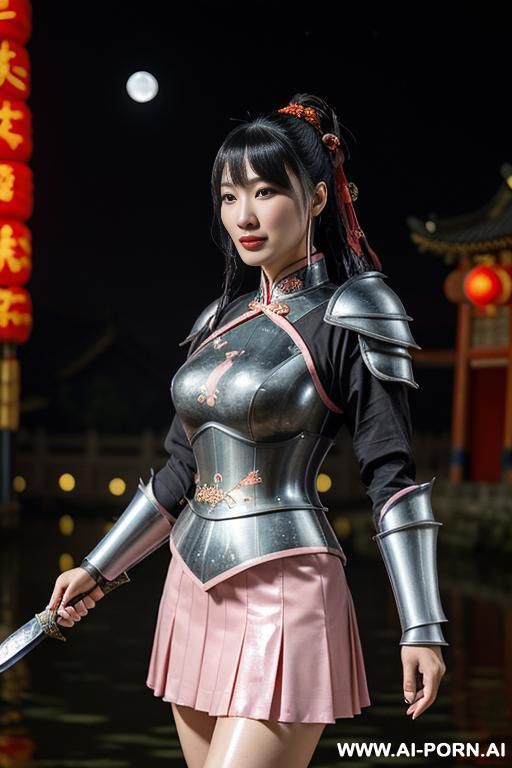 ((chinese armor)), ((chinese medieval)), ((steel)), ((black), ((full lips)), ((smart)), ((chinese town background)), ((full armor)), ((sword and shield)), ((chinese pink empire armor)), ((stand)), ((ahegao)), - #main