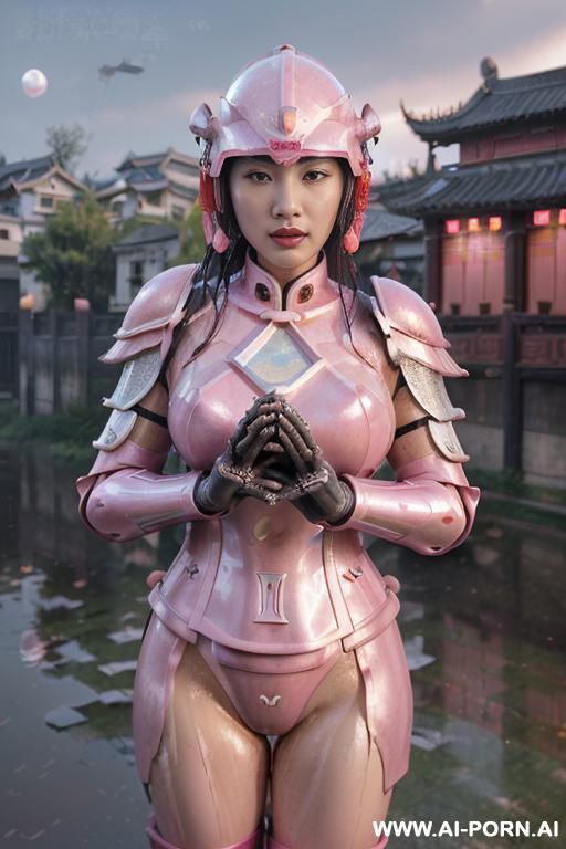 ((chinese armor)), ((chinese medieval)), ((steel)), ((pink), ((full lips)), ((smart)), ((chinese town background)), ((full armor)), ((sword and shield)), ((chinese pink empire armor)), ((stand)), ((ahegao)), - #main